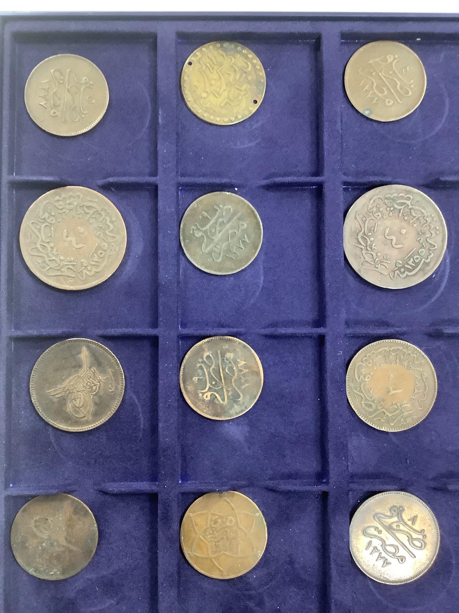 Ottoman Empire and Islamic coins, 19th/20th century, silver and bronze coinage, 12 trays